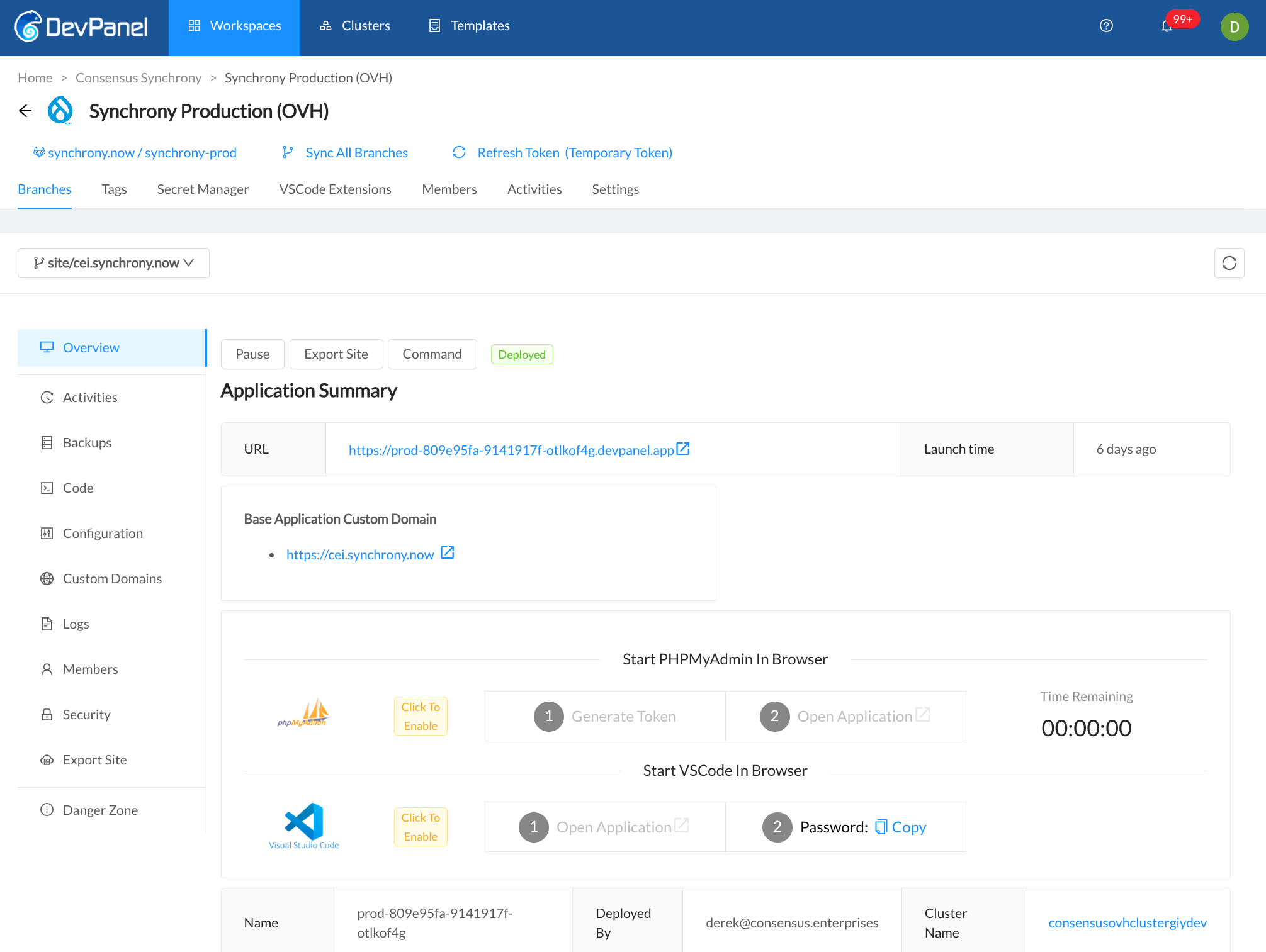 Projects deployment