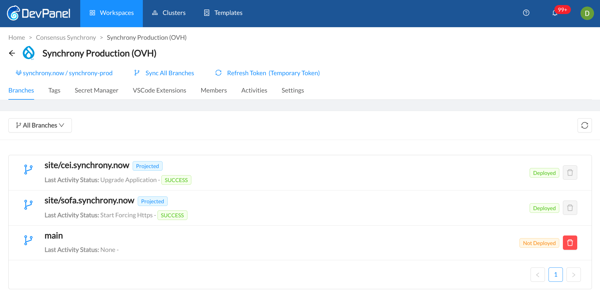 Projects listing